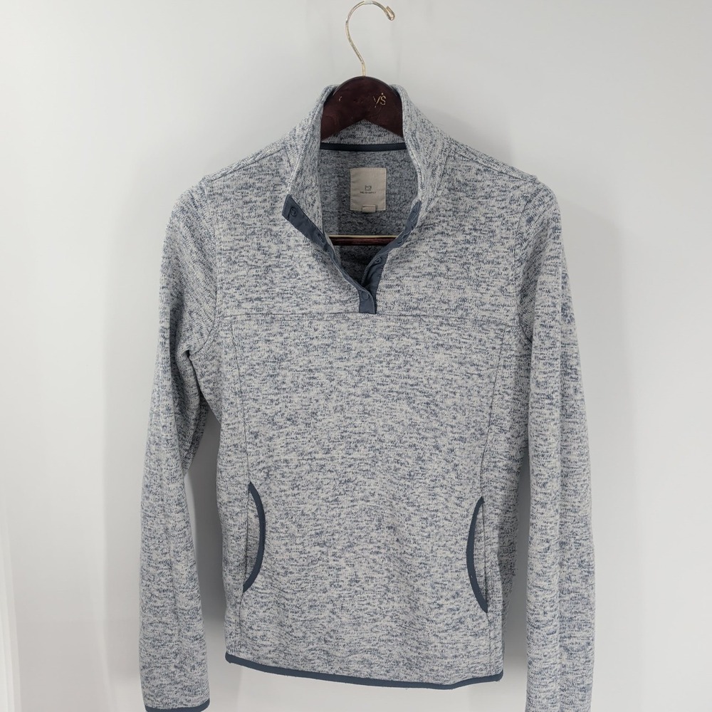 Thread +‎ Supply Long Sleeve 1/4 Snap Pullover Sweatshirt Heather Indigo Size M